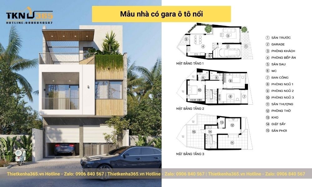 Mẫu nhà có gara xe ô tô nổi mặt phố hiện đại, siêu đẹp