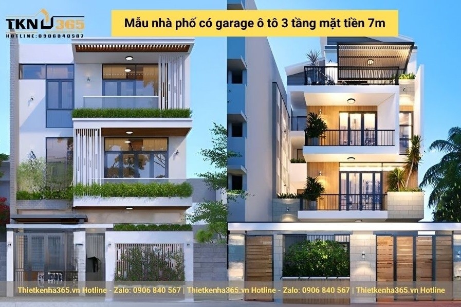 Mẫu nhà phố có garage ô tô 3 tầng mặt tiền 7m kiến trúc độc đáo