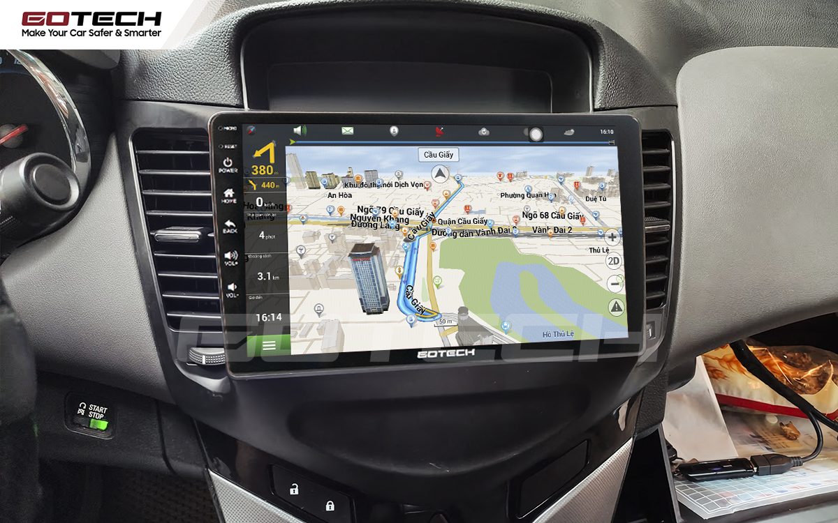 Ứng dụng bản đồ dẫn đường VietMap hiển thị trên màn hình GOTECH cho xe ô tô Chevrolet Cruze 2015