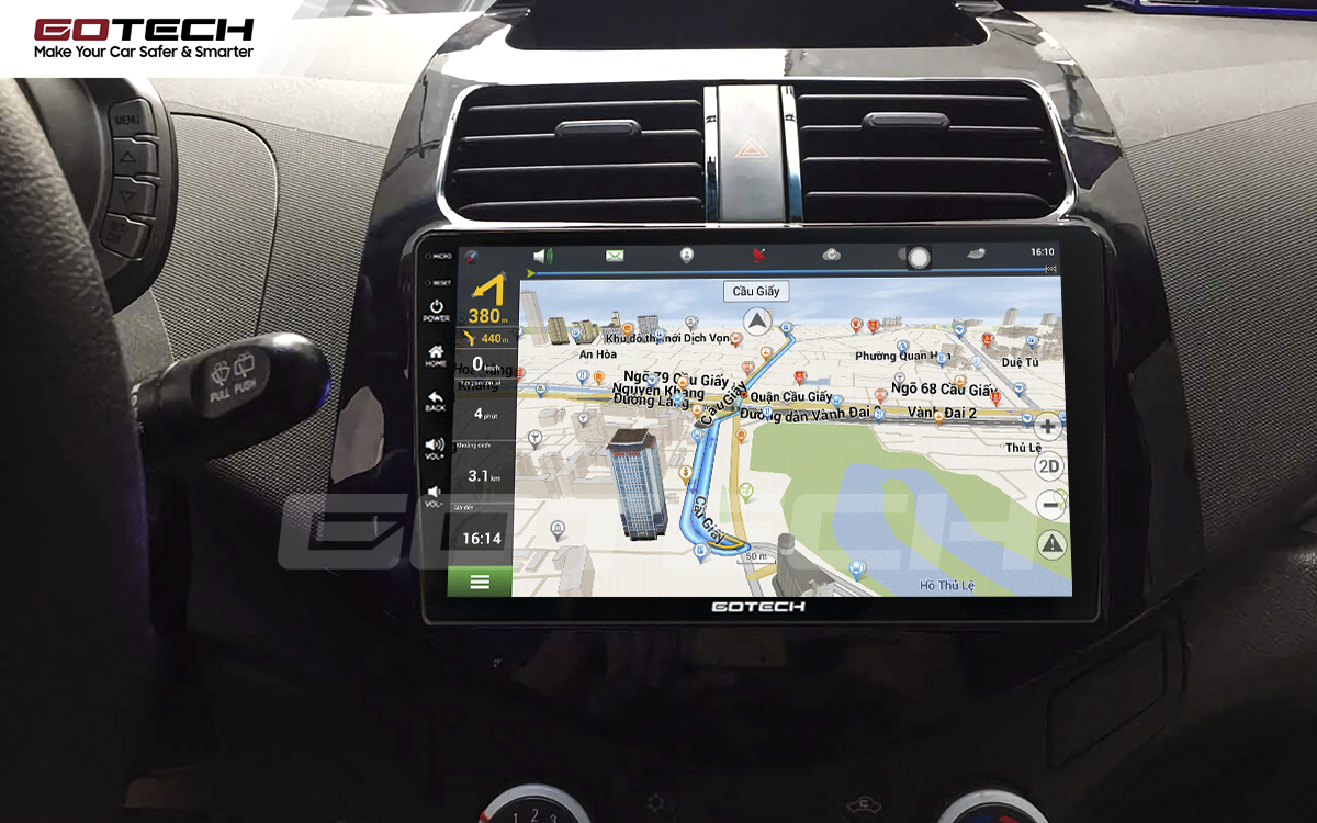 Màn hình GOTECH hiển thị bản đồ dẫn đường trên xe Chevrolet Spark 2012