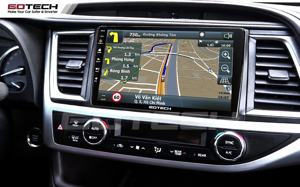 Bản đồ dẫn đường trên màn hình GOTECH cho xe Toyota Highlander 2015-2020
