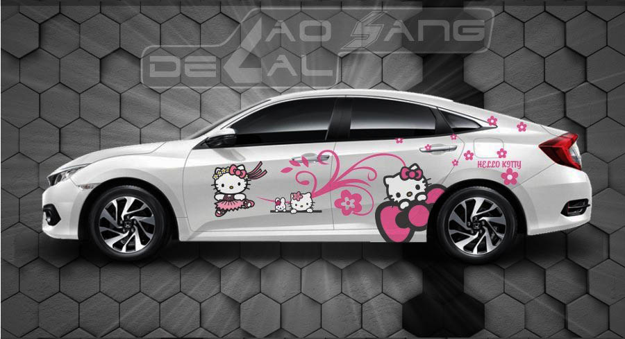 Decal dán sườn xe 4 chỗ với họa tiết hình học và chữ
