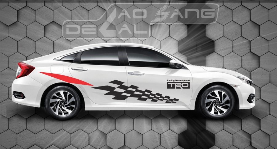 Tem dán sườn xe ô tô với họa tiết sọc đen đơn giản nhưng ấn tượng
