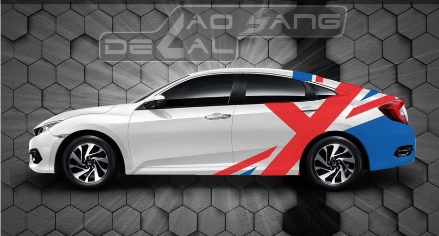 Mẫu tem dán sườn xe ô tô sọc kép màu đỏ