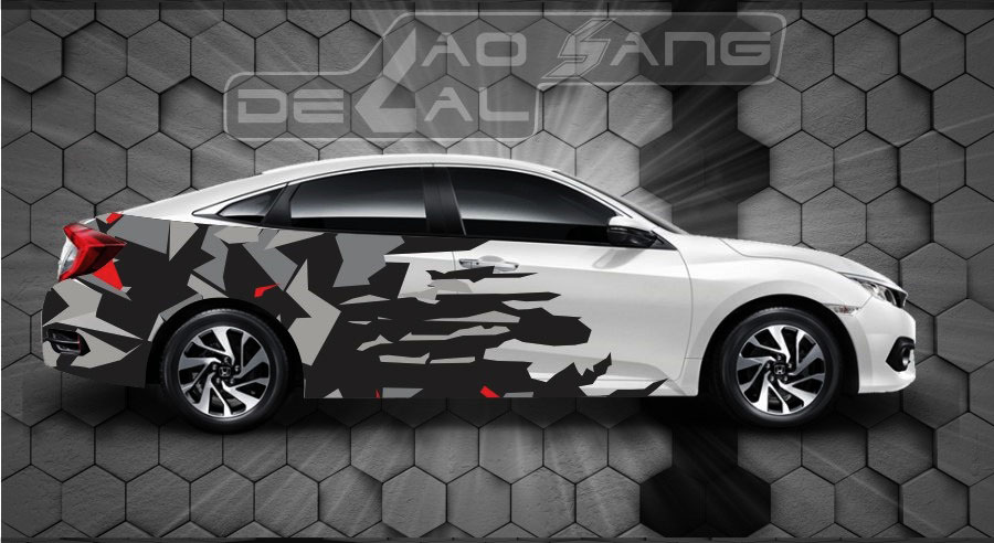 Tem dán sườn xe ô tô họa tiết hình sóng