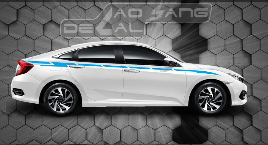 Decal dán sườn xe 4 chỗ hình khối đứt đoạn