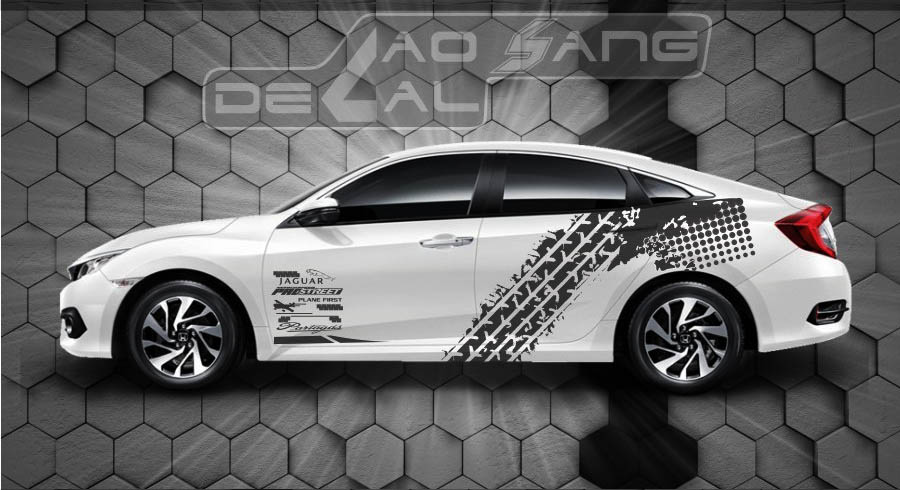 Tem dán sườn xe ô tô đơn giản với logo hãng xe