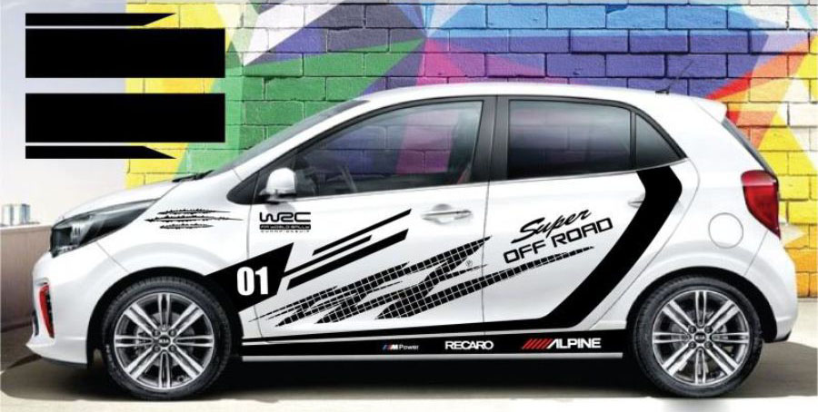 Decal dán sườn xe 4 chỗ họa tiết đồ họa và chữ