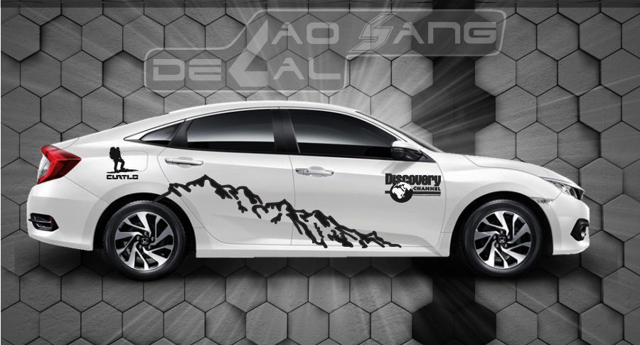 Decal dán sườn xe 4 chỗ họa tiết đồ họa trừu tượng