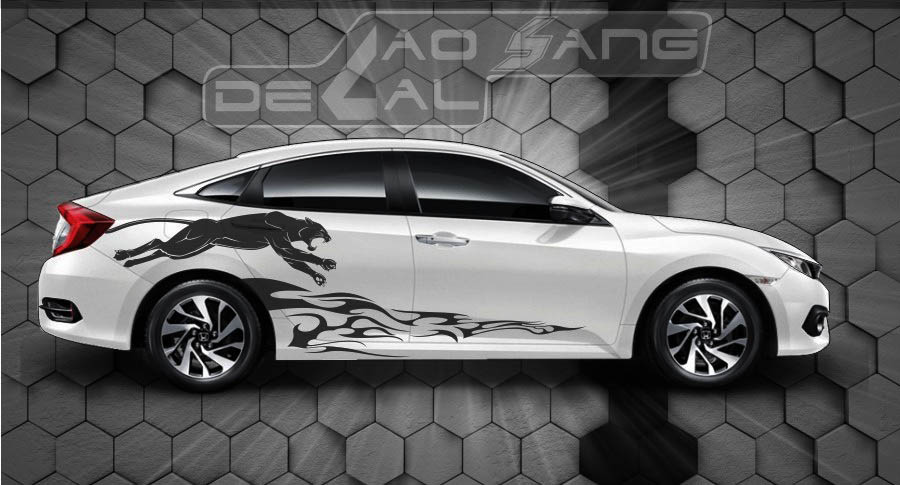 Tem dán sườn xe ô tô kiểu dáng thể thao với đường kẻ mảnh