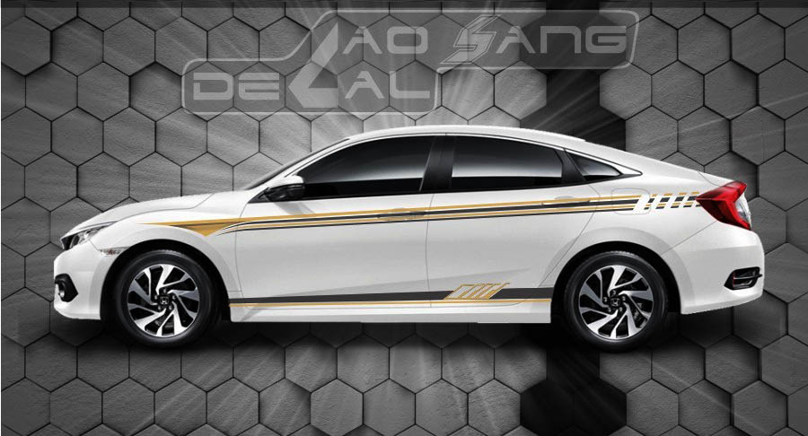Decal dán sườn xe 4 chỗ với đường nét cong mềm mại
