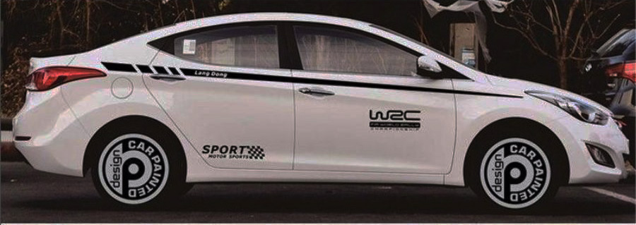 Tem dán sườn xe ô tô phong cách thể thao với sọc và chữ