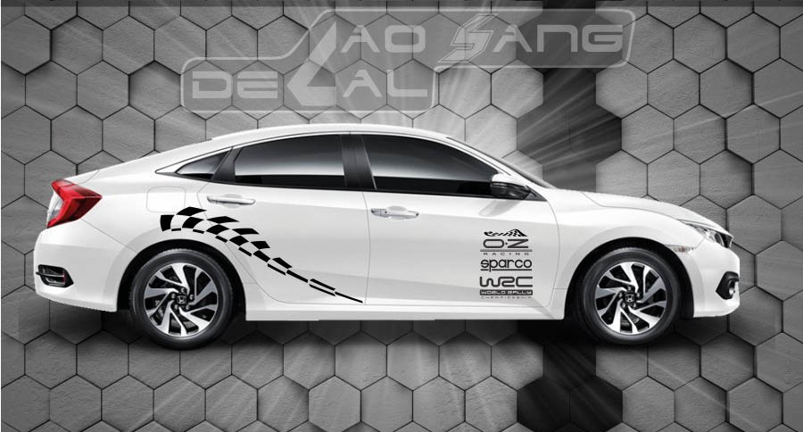 Decal dán sườn xe 4 chỗ với hình ảnh chim én và chữ màu trắng