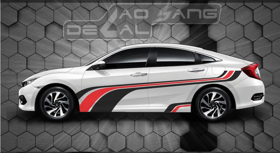 Tem dán sườn xe ô tô kiểu dáng thể thao với chữ và số