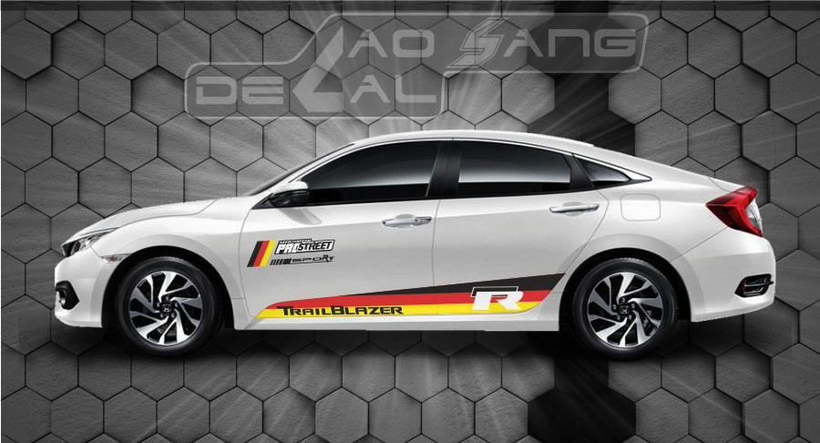 Tem dán sườn xe ô tô họa tiết lưới và chữ