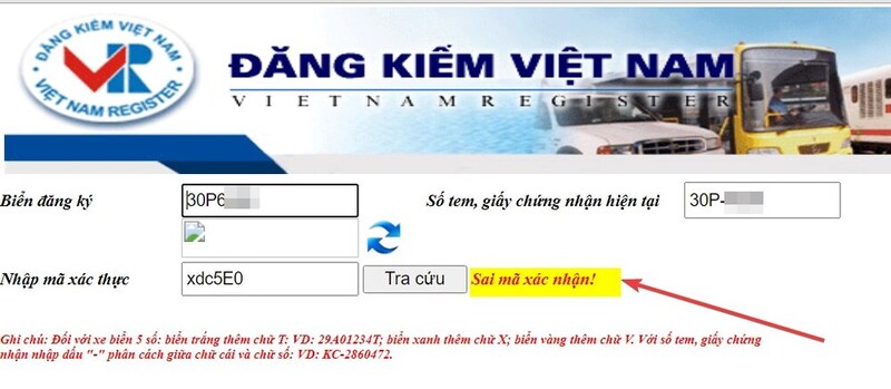 Kết quả tra cứu thông tin đăng kiểm xe ô tô
