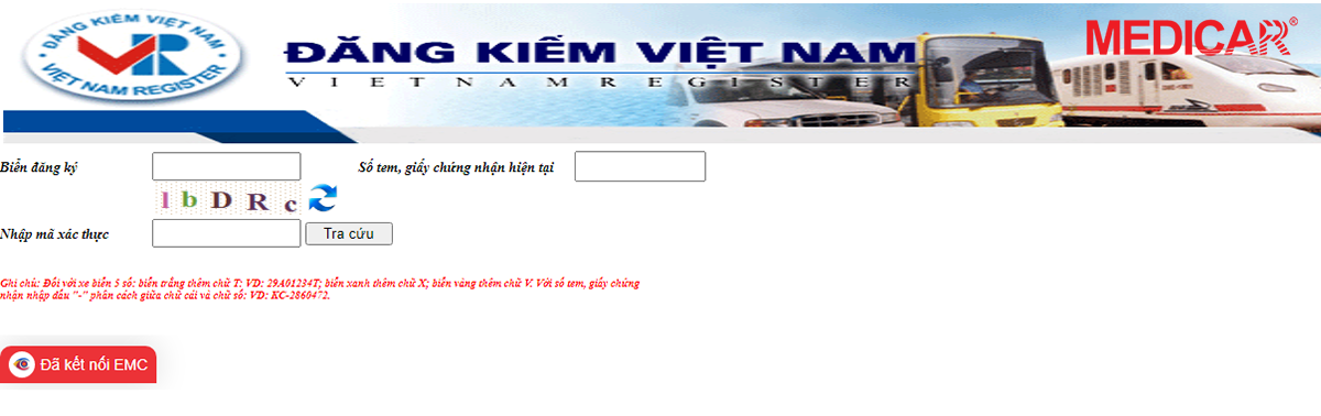 Vị trí nhập số tem giấy chứng nhận khi tra cứu đăng kiểm xe ô tô online