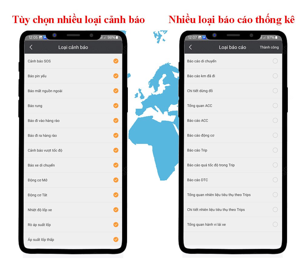 Tùy chọn cài đặt cảnh báo và báo cáo thống kê cho thiết bị định vị R12E 4G