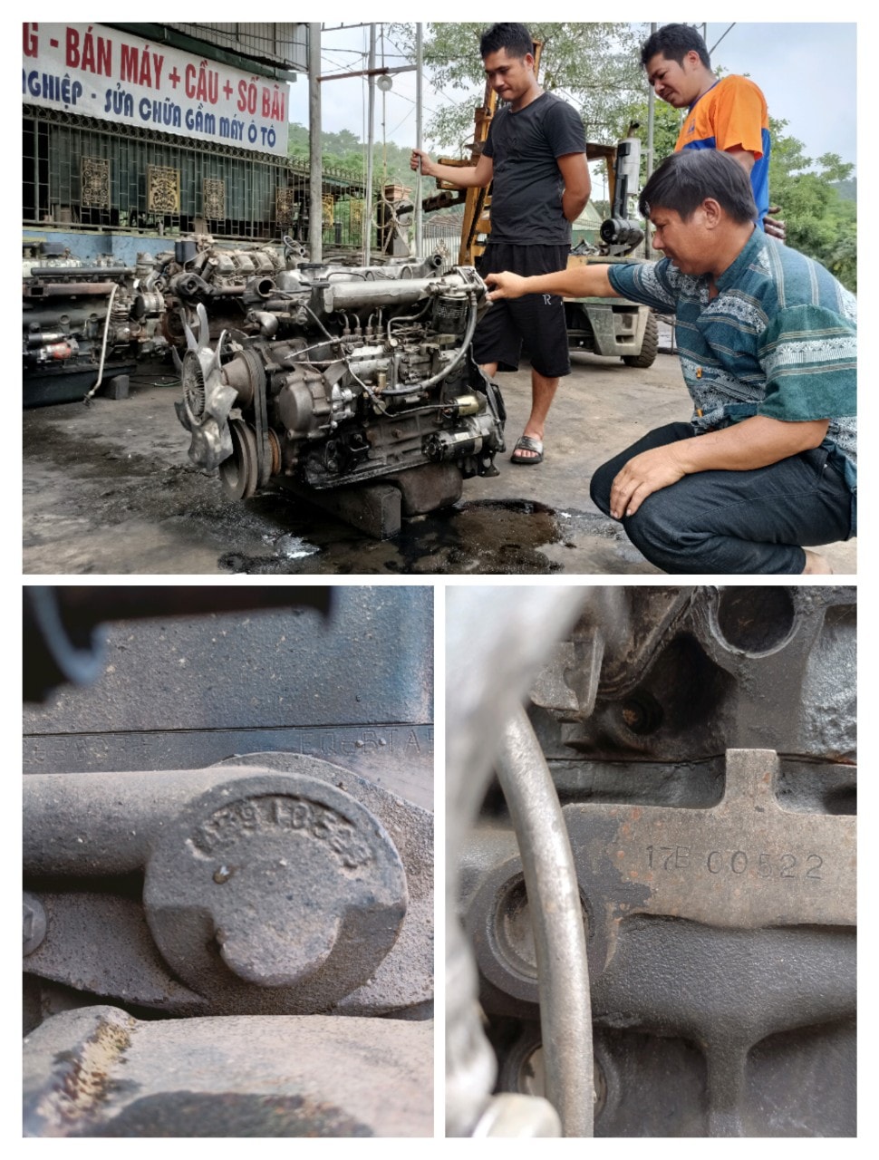 Khách hàng kiểm tra máy xe ô tô cũ tại làng mổ