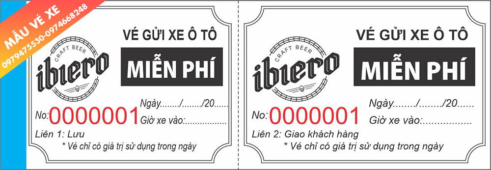 Mẫu vé xe ô tô giấy cho quán bia có logo
