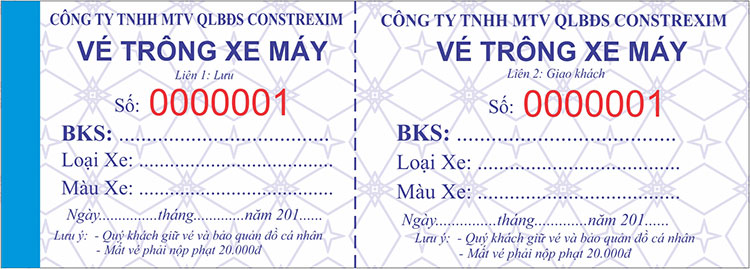 Vé trông giữ xe máy và ô tô Constrexim