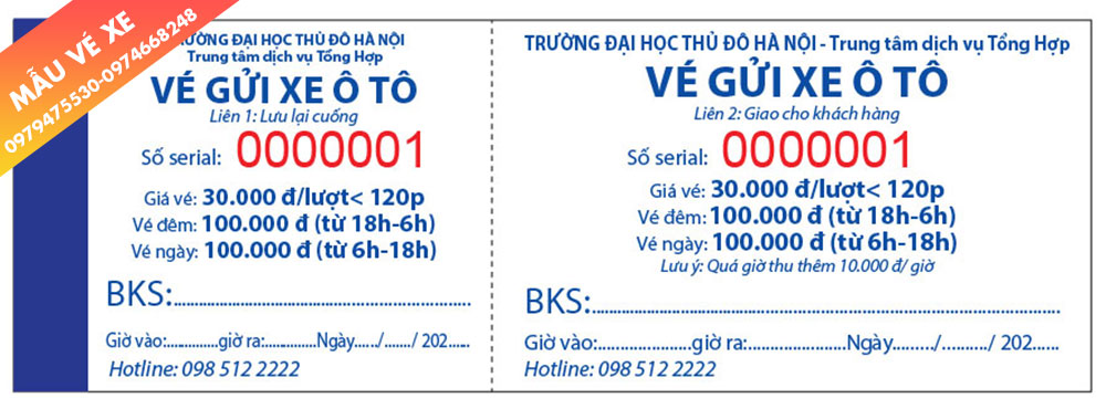Mẫu vé xe ô tô trường học Đại Học Thủ Đô
