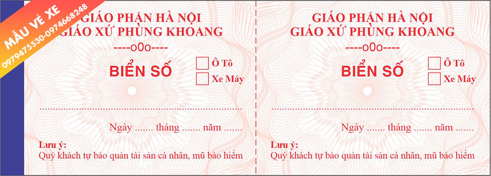 Mẫu vé xe ô tô có hoa văn bảo mật cho Giao Xứ Phùng Khoang