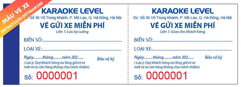 Mẫu vé xe ô tô cho quán Karaoke Level