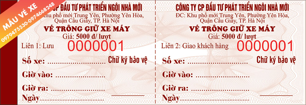 Mẫu vé xe ô tô của Công ty In Việt Long