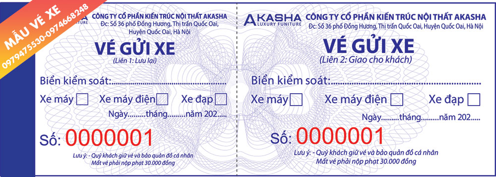 Mẫu vé xe ô tô cho Nội Thất Akasha