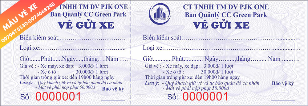 Cuốn mẫu vé xe ô tô PJK One