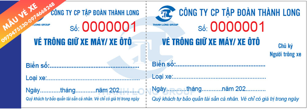 Mẫu vé xe ô tô cho bãi xe Thanh Long