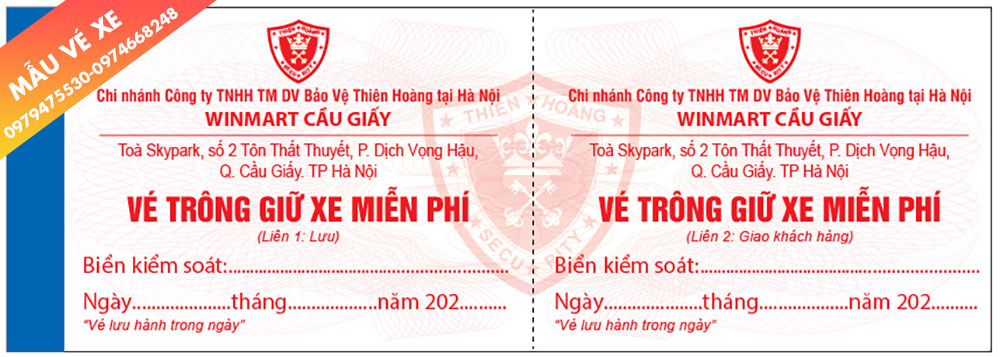 Mẫu vé xe ô tô cho siêu thị Thien Hoang