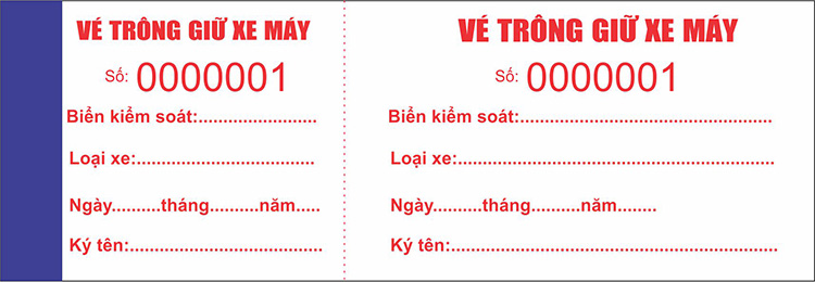 Mẫu vé giữ xe máy và ô tô chung