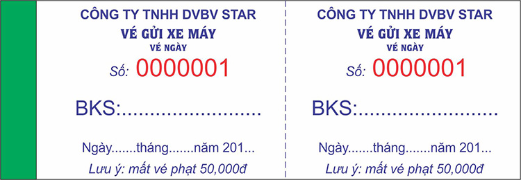 Mẫu vé gửi xe ô tô cho công ty bảo vệ Star
