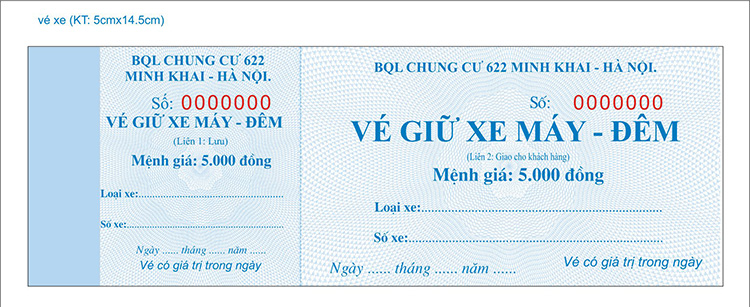 Mẫu vé xe ô tô chung cư 622