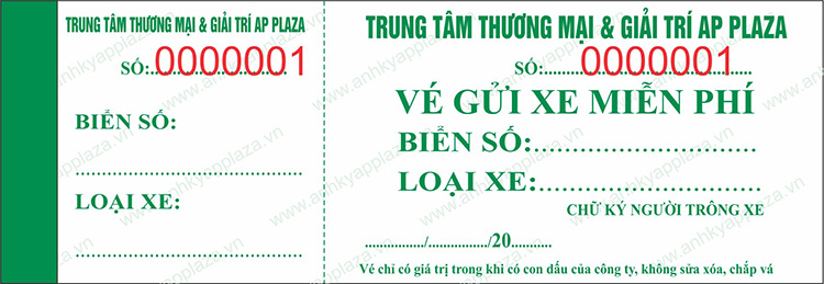Mẫu vé xe ô tô trung tâm thương mại AP Plaza