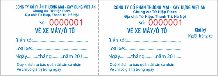 Mẫu vé xe ô tô chung cư Tứ Hiệp