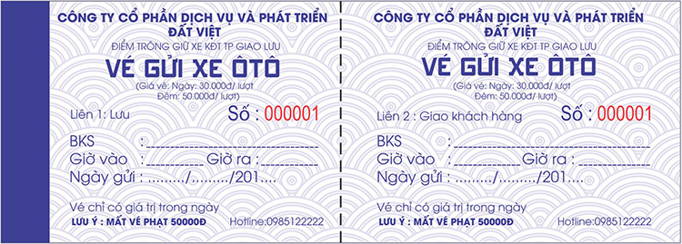 Mẫu vé gửi xe ô tô Dat Viet