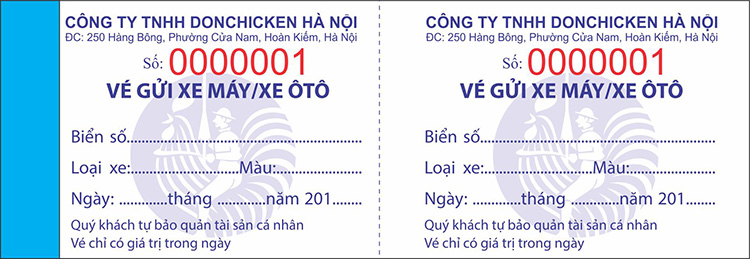 Mẫu vé xe ô tô cho cửa hàng Don Chicken