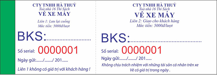 Mẫu vé xe ô tô tòa nhà Hà Thúy