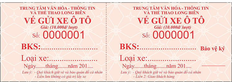 Mẫu vé xe ô tô trung tâm văn hóa Long Biên