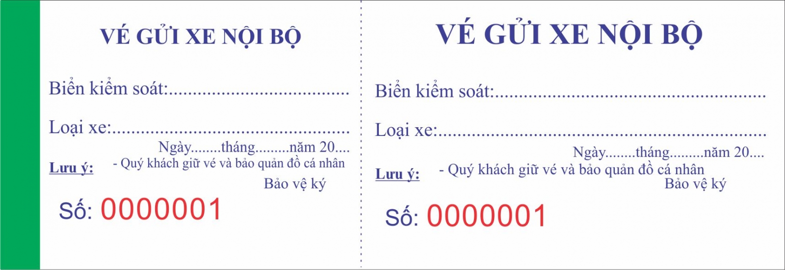 Mẫu vé xe ô tô nội bộ không tên
