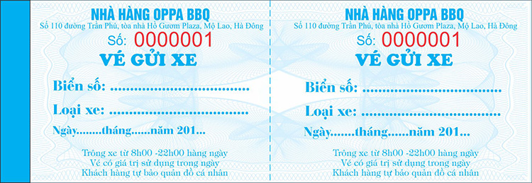 Mẫu vé xe ô tô nhà hàng Oppa BBQ