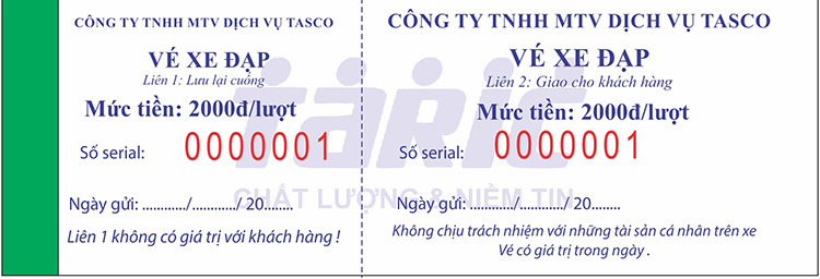 Mẫu vé xe đạp và ô tô TASCO