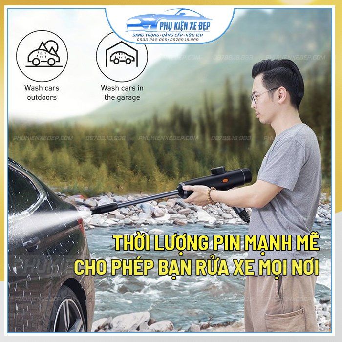 Vòi xịt rửa xe ô tô Baseus đang hoạt động