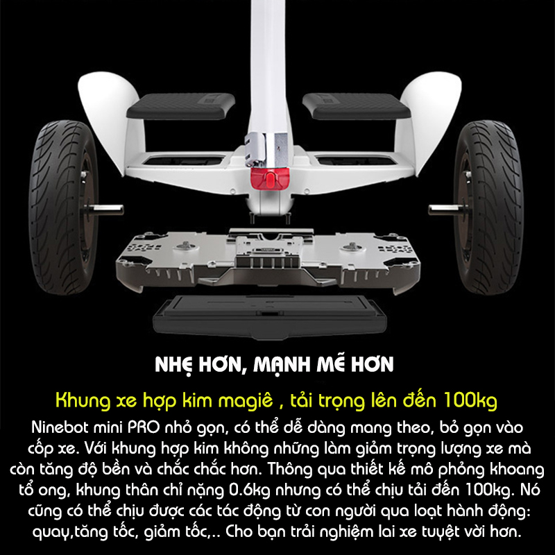 Thân xe Ninebot Mini PRO với logo và các ký hiệu thông tin.