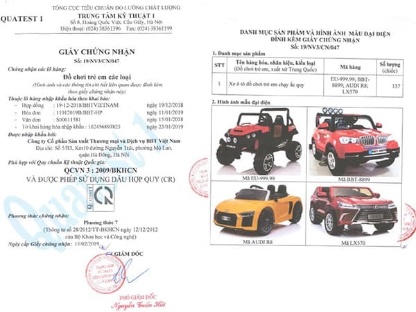Chứng nhận tiêu chuẩn cho xe ô tô ô chỗ BBT-8899