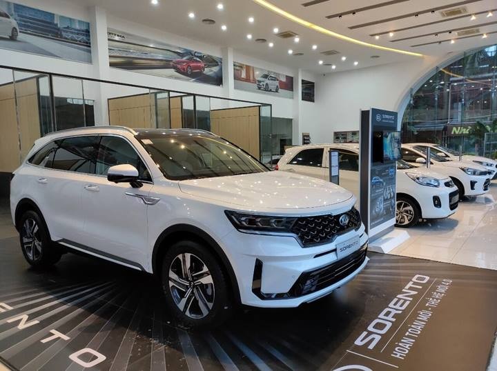 Người mua xe xem xét màu sắc xe