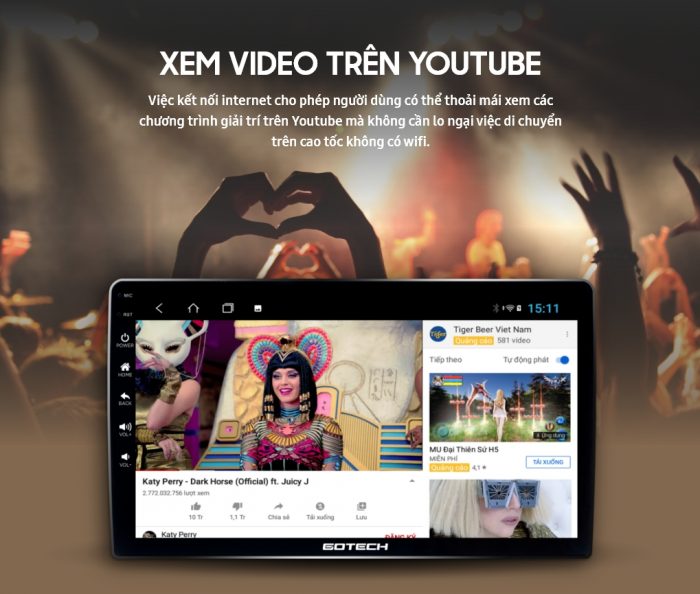 Xem video YouTube trên màn hình android cho xe ô tô